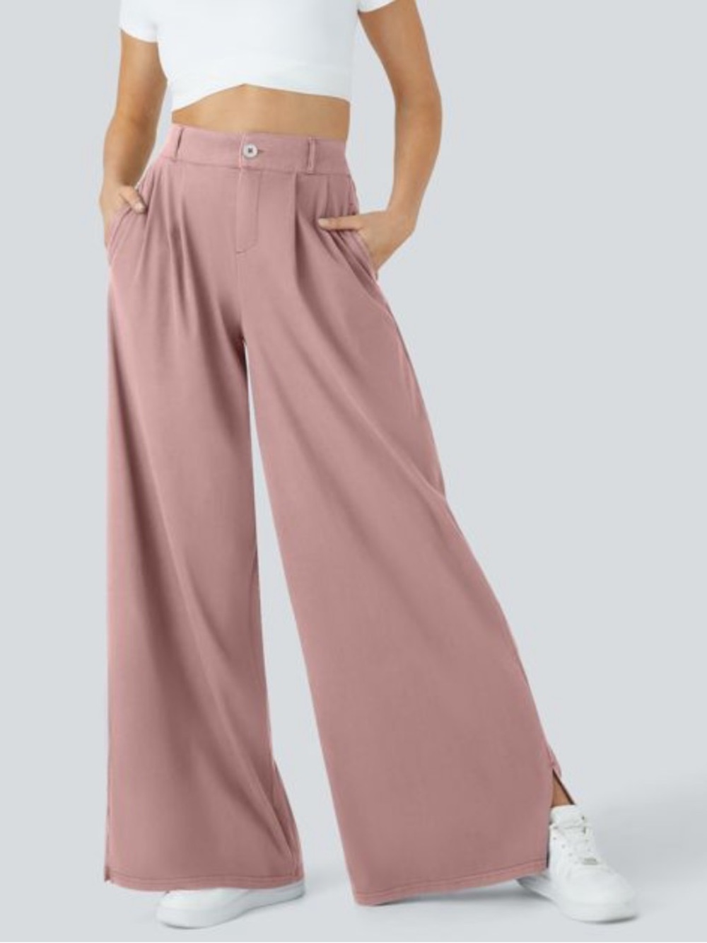 High Waisted Zipper Pocket Hem Wide Leg
Casual Pants